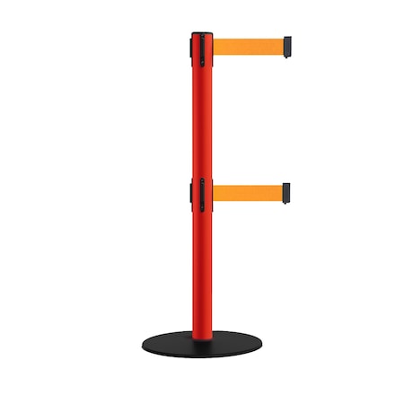 Retractable Dbl Belt 2.5 Red Post , Low Base, 11' Fl.Org Belt